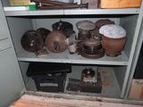 a cabinet with many different items on it