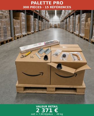 an amazon box with a smile on it sitting on a pallet