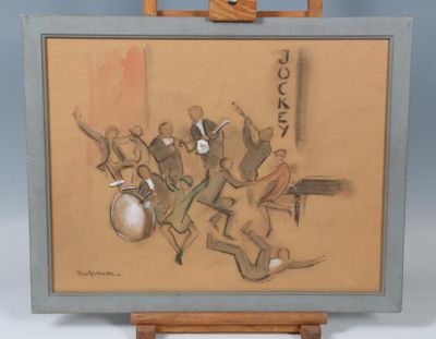 drawing of a painting of a group of people on a stage