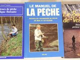 three books on a shelf with a man fishing and a man fishing