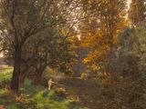 une image représentant un tableau d'une route de campagne en automne