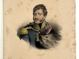 an old picture of a man in a military uniform with a cat on his shoulder