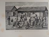 an old picture of a group of people standing in front of a building