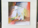 aquarelle encadrée représentant une femme assise sur une chaise