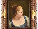 portrait d'une femme en robe bleue dans un cadre doré