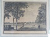 painting of a golf scene in a wooded setting with people on the course