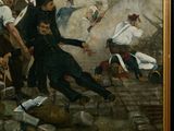 a painting of a painting of a group of men fighting