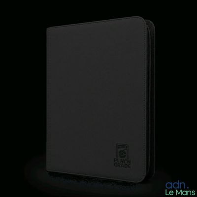 a close up of a black case with a black logo on it