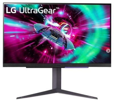 L'écran LG Ultragear est présenté sur un fond coloré.