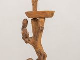 an image of a wooden table with a lamp on top of it