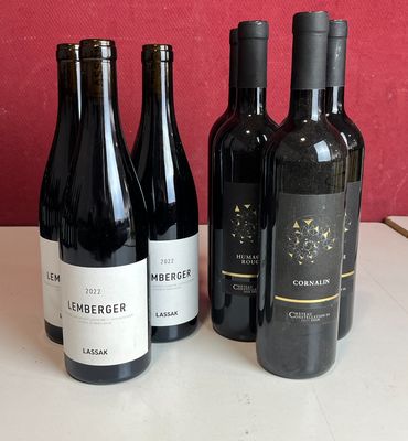 plusieurs bouteilles de vin sont alignées sur un comptoir