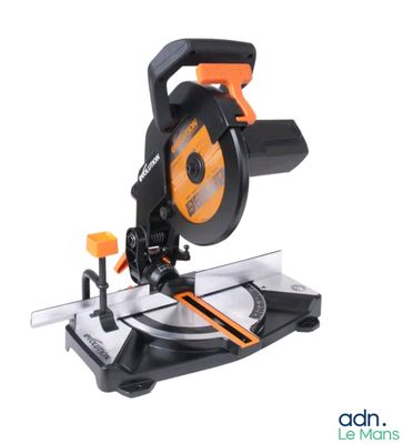 a close up of a mitre saw on a white background