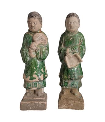 Deux statuettes dites mingqi en terre cuite à glaçure partie… - Photo 1