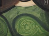a painting of a man with a beard and a green shirt