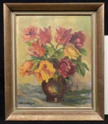une peinture de fleurs dans un vase sur une table