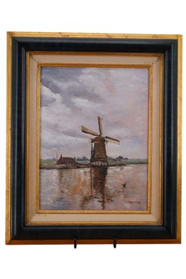 J.M. FRAYSSINET (?) Huile sur toile représentant un moulin e…