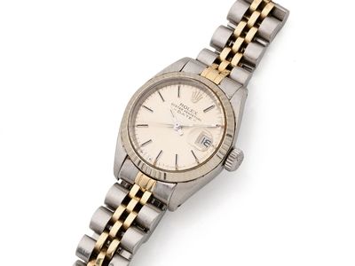 rolex a lady ' s stainless steel and gold bracelet watch