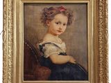 un tableau représentant une jeune fille en robe bleue, assise sur une chaise