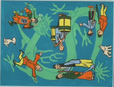 HERGE (1907-1983) et studio. Projet textile tiré du "Lotus B…
