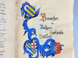 an open book with a drawing of a dragon on it