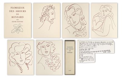 six dessins représentant des visages de femmes et un cahier contenant des notes à leur sujet