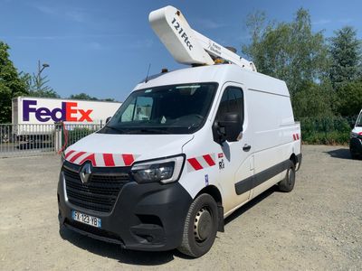 a white van with a red and white stripe on the side of it