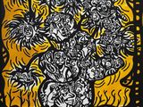 une peinture représentant un vase avec des fleurs sur une table