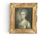 portrait d'une femme en robe bleue dans un cadre doré