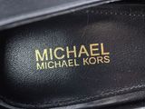 michael kors black leather pumps with gold michael kors logo