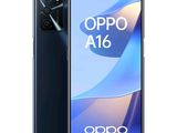 Le smartphone Oppo A16 est présenté avec l'appareil photo tourné vers le haut.