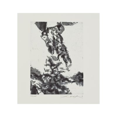 a black and white drawing of a man falling off a cliff
