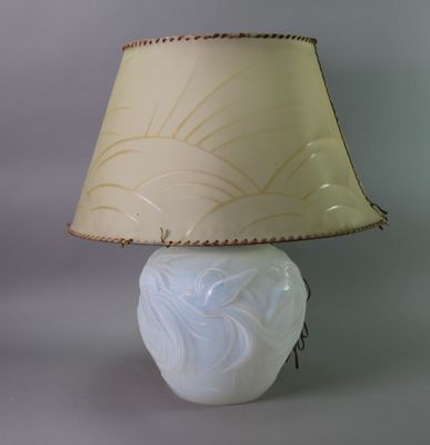 a lamp that is sitting on a table with a lamp shade on it