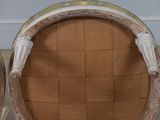 pair of antique chairs with upholstered back and arms, in the style of louis xvi