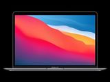 an apple macbook air laptop is shown on a black background