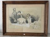 une vieille photo représentant un homme et une femme assis à une table