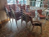 many chairs and tables in a room with a lot of windows