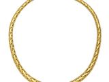 a gold necklace with a braid design on a white background