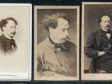 trois vieilles photos en noir et blanc représentant des hommes moustachus et barbus