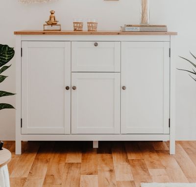 Buffet 3 portes 1 tiroir - BARGAN , couleur blanc et naturel…
