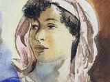 an image of a painting of a woman in a blue dress