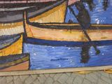 a painting of a man in a boat on the water