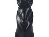 black stag head sculpture on stand on white background