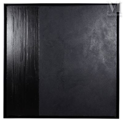 a black and white photo of a painting on a white wall