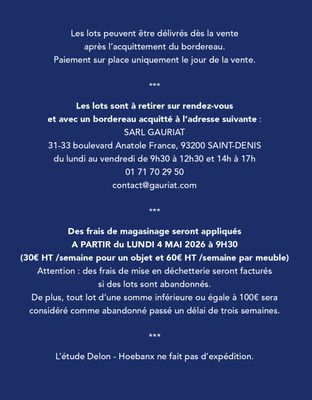 Les lots peuvent être délivrés dès la vente après l'acquitte…