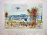 an image of a painting of a landscape with trees in the foreground