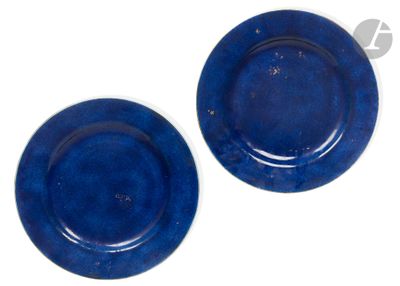 paire d'assiettes à fond blanc, décorées d'un motif bleu sur fond blanc