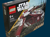 une boîte contenant des sets Lego Star Wars sur fond bleu
