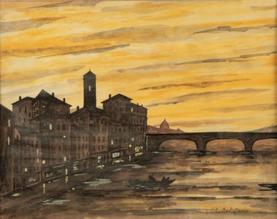 Angelo DEL SAVIO Vue du grand canal en Italie Technique mixt…