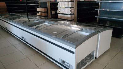 a large display case in the middle of a store