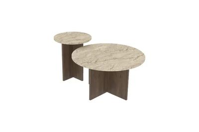 deux tables avec des plateaux en marbre sur fond blanc